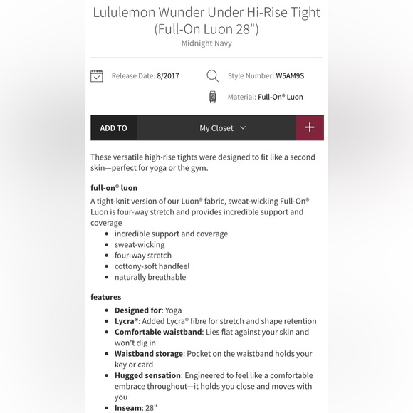 Lululemon Wunder Under Hi-Rise Tight (Full-On Luon 28")
Midnight Navy - Picture 16 of 16